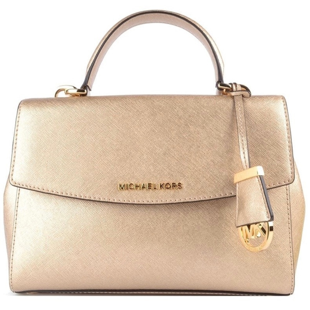 MICHAEL KORS AVA PALE GOLD SAFFIANO LEATHER CROSSBODY HANDBAG